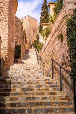 A low-angle shot of a stairway in Capdepera, Mallorca, Spain clipart