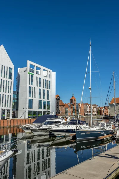 Gdansk Poland Jun 2021 Närbild Dockade Marina Fartyg Hamnen Gdansk — Stockfoto