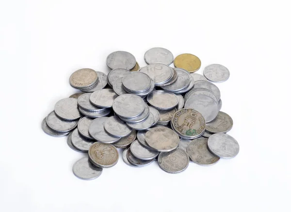 Heap Indian Rupee Coins White Isolated Background — Stock Photo, Image