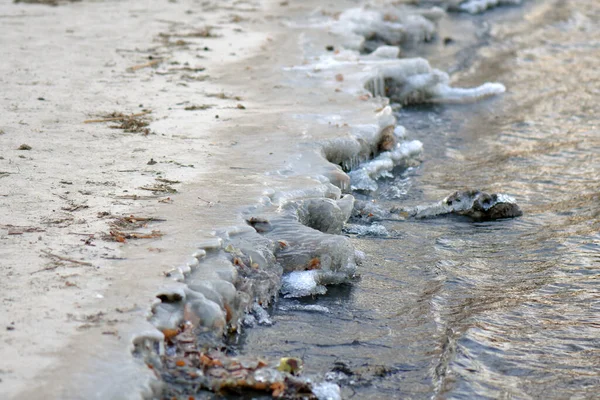 Primer Plano Agua Congelada Orilla — Foto de Stock