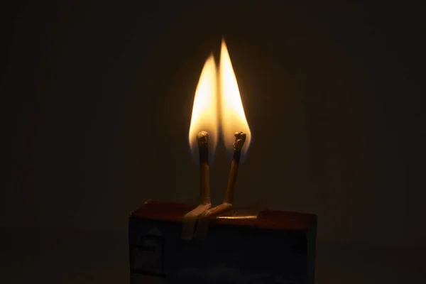 Closeup Two Burning Matches Power Love — Stock Photo, Image