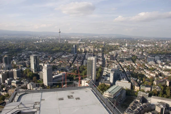 Flygfoto Över Den Blå Himlen Över Staden Frankfurt Tyskland — Stockfoto