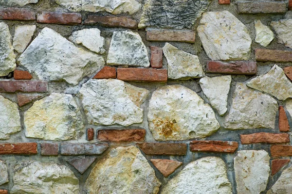 Primer Plano Una Pared Hecha Con Rocas Ladrillos Cemento — Foto de Stock