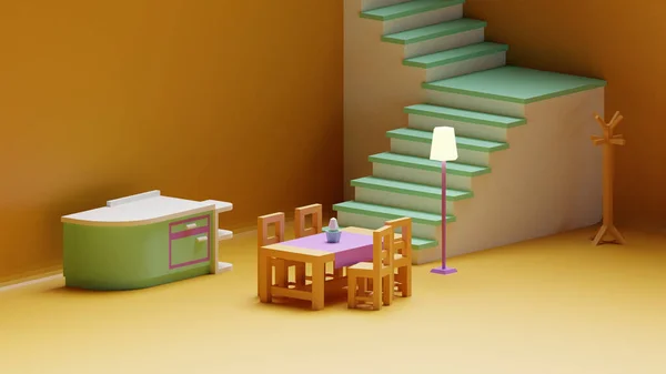 Darstellung Eines Modernen Minimalistischen Wohnzimmers — Stockfoto
