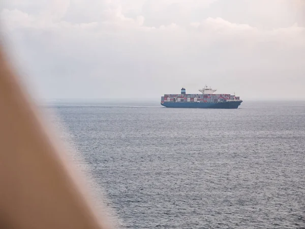 Containerschip Buurt Van Gibraltar British Overseas Territory — Stockfoto