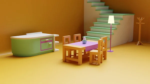 Darstellung Eines Modernen Minimalistischen Wohnzimmers — Stockfoto
