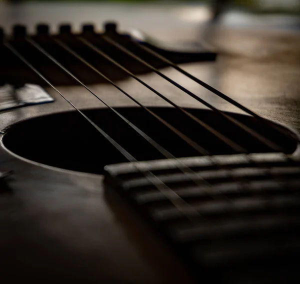 Guitarra Acústica Fechar Luz Janela — Fotografia de Stock