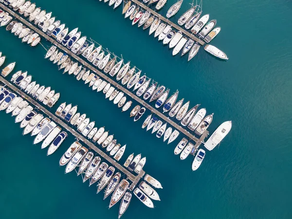 Aerial View Parked Boats Yachts Port Javea Coastal Town Spain — Stockfoto