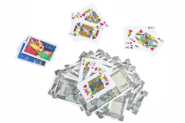 Une Vue Dessus Des Cartes Poker Dispersées Sur Fond Blanc — Photo
