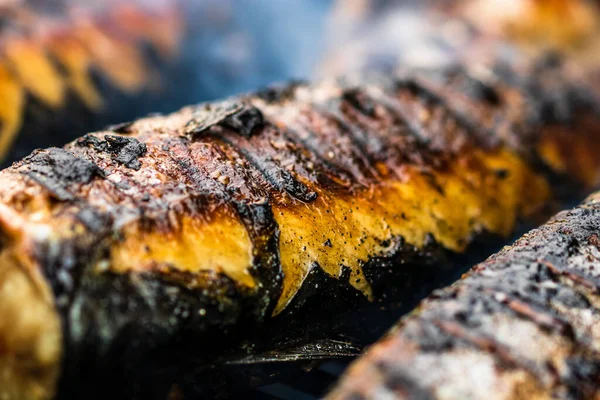 Pescado Fresco Caballa Una Parrilla Carbón —  Fotos de Stock