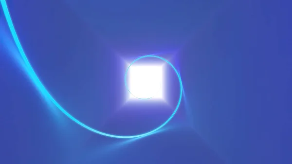 光のトンネルを進む青い丸みを帯びた光線の3Dイラスト — ストック写真