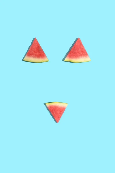 Vertical Shot Watermelon Slices Bikini Isolated Pastel Blue Background — Stock Photo, Image