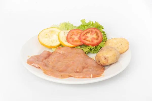 Eine Hochauflösende Aufnahme Von Einem Stück Fleisch Und Gemüse Auf — Stockfoto