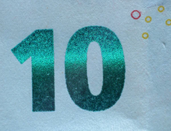 10ユーロ札 数はマクロで撮影されます 十は緑を輝かせている — ストック写真