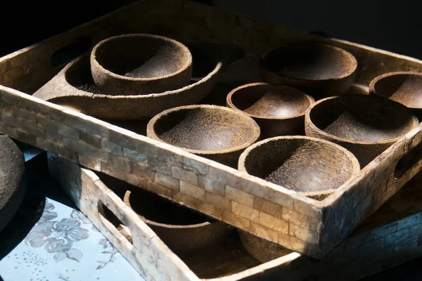 Closeup Shot Wooden Bowls — Stock Photo, Image