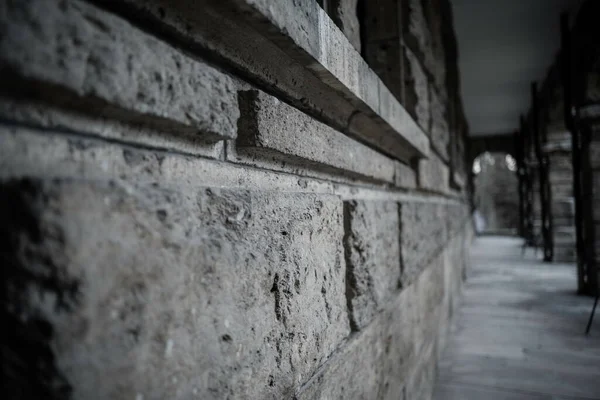 Ein Graustufenbild Der Ziegelwände Eines Gebäudes — Stockfoto