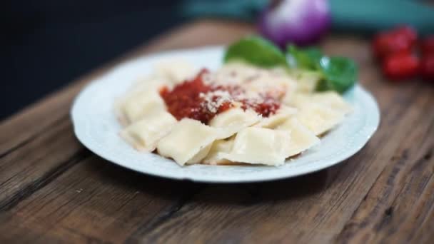 Cerca Vista Deliciosa Comida Asiática — Vídeo de stock