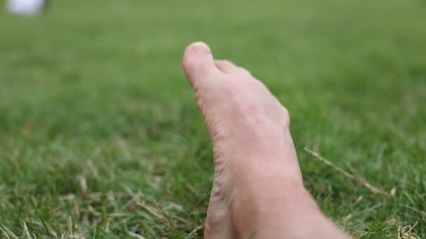 一个人的脚踩在草地上 — 图库视频影像