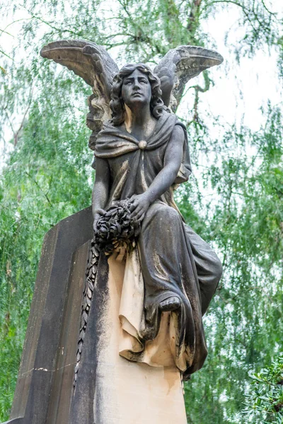 Plano Ángulo Bajo Una Estatua Ángel Cementerio Sóller España — Foto de Stock