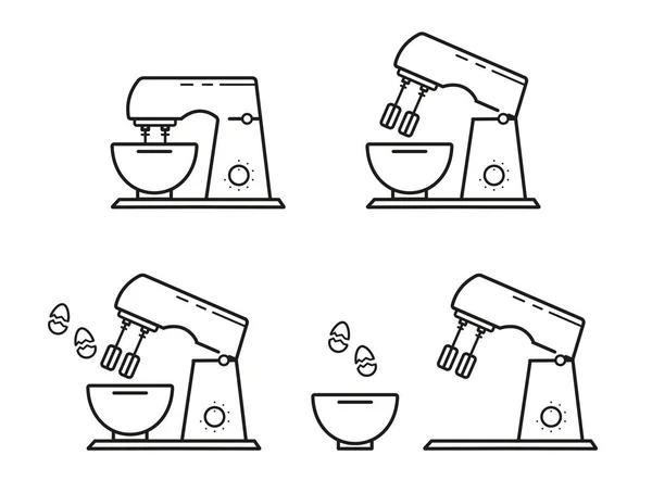 Illustrazione Stand Mixer Contorni Con Ciotole Uova Isolate Uno Sfondo — Foto Stock