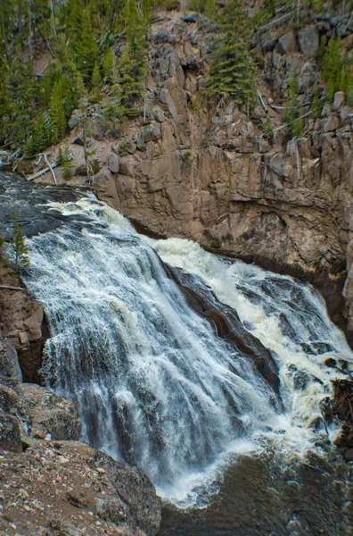 Uma Foto Vertical Uma Bela Cachoeira Clara Parque Nacional Yellowstone — Fotografia de Stock