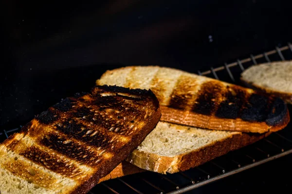 Tasty Fresh Bread Being Baked Charcoal Grill — Stock Photo, Image