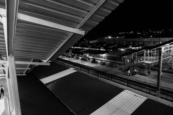 Szara Skala Miejskiego Krajobrazu Pod Dachem Nocy — Zdjęcie stockowe