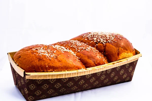Traditional Bulgarian Sweet Leavened Bread Kozunak Isolated Black Background — Stock Photo, Image