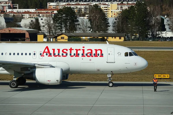 Innsbruck Austria Lut 2020 Widok Boku Austriackiego Airbusa A320 Zakończone — Zdjęcie stockowe