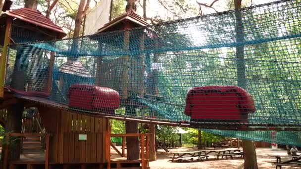 Niños Felices Jugando Parque Atracciones Bosque — Vídeo de stock
