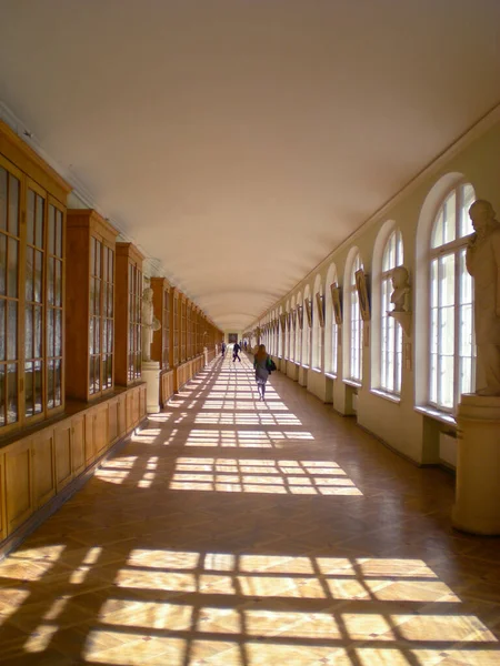 Ein Flur Einer Alten Universität Mit Schatten Die Auf Den — Stockfoto