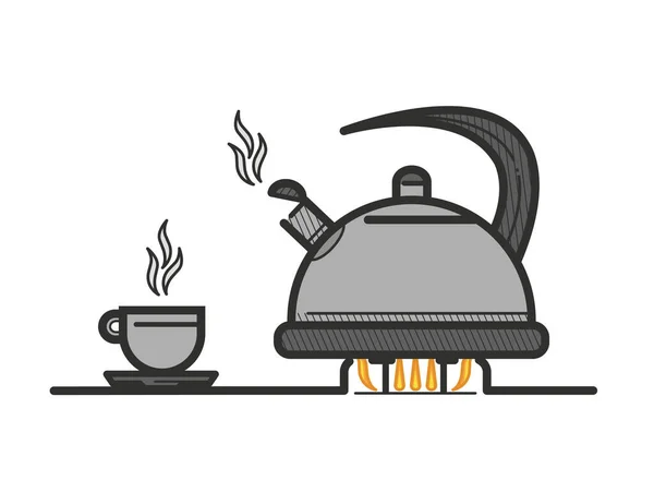 Illustration Teakettle Stove Cup Tea Isolated White Background — Stock Photo, Image