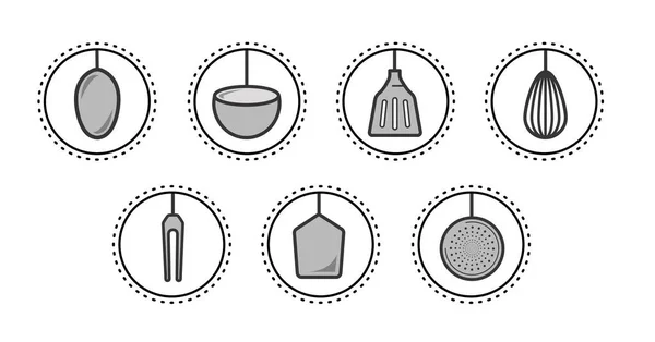 Una Ilustración Diferentes Iconos Utensilios Cocina Aislados Sobre Fondo Blanco — Foto de Stock