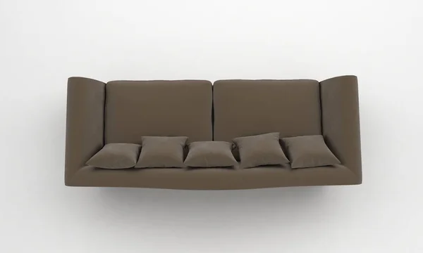 Ein Rendering Auf Einem Braunen Sofa Auf Weißem Hintergrund — Stockfoto