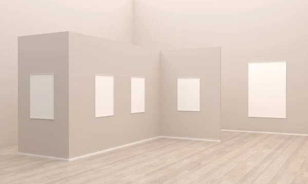 Rendering Art Gallery Empty Frames Pictures — Stock Photo, Image
