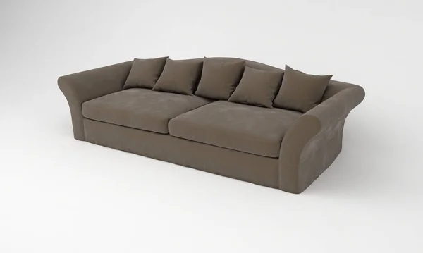 白い背景の茶色のソファに3Dレンダリング — ストック写真