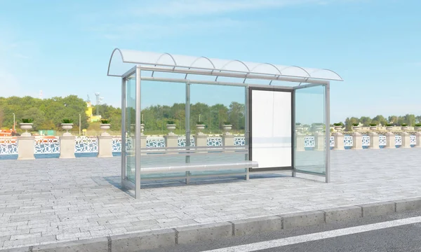 为您的图像 艺术提供带有空白帧的巴士站的3D渲染 — 图库照片