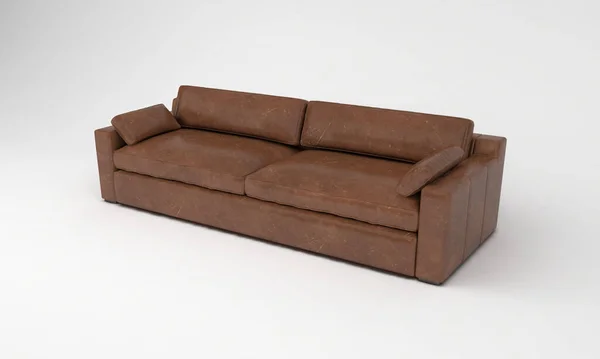 Ein Rendering Auf Einem Braunen Sofa Auf Weißem Hintergrund — Stockfoto