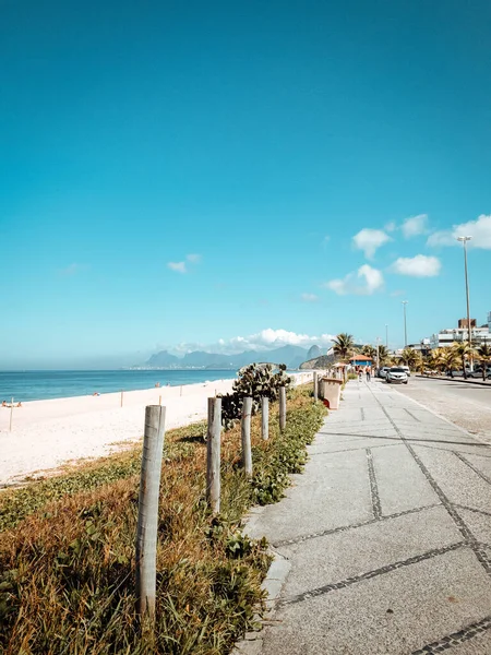 Tiro Vertical Caminho Pavimentado Longo Praia Arenosa — Fotografia de Stock