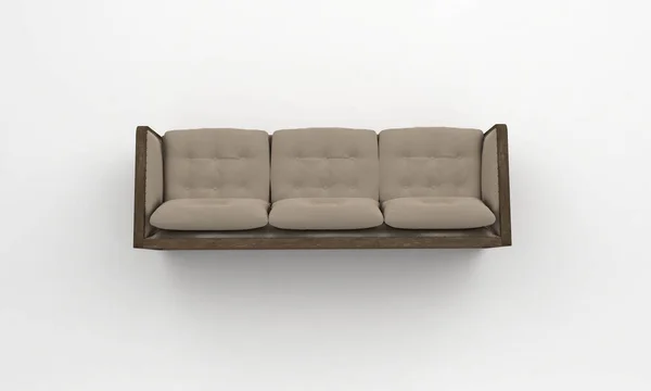 白い背景に隔離されたベージュのソファの3Dレンダリング — ストック写真