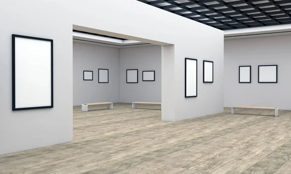 Representación Una Galería Imágenes Blanco Con Espacios Blanco Para Arte — Foto de Stock