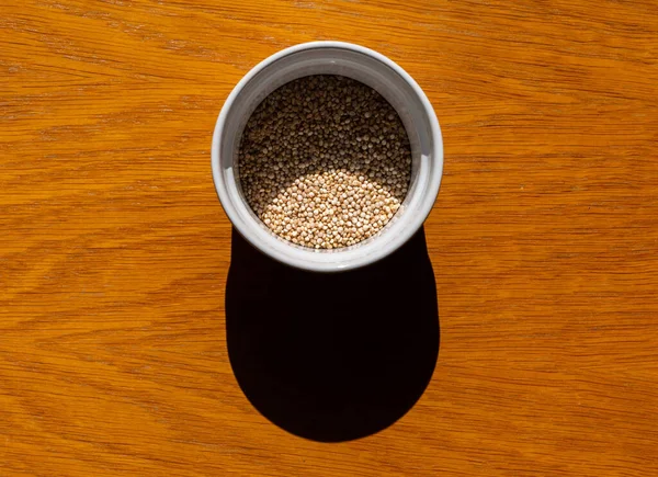 Overhead Shot Small Bowl Sesame Wooden Surface — Stock Photo, Image