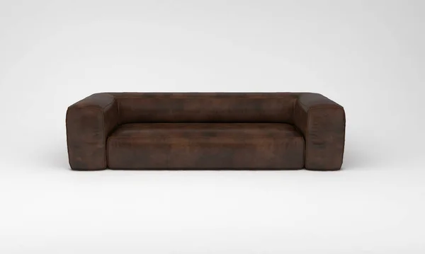 Ein Rendering Eines Langen Braunen Sofas Isoliert Auf Weißem Hintergrund — Stockfoto