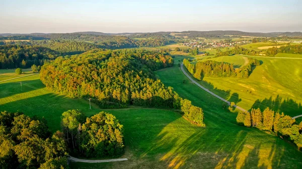 Vzdušný Pohled Zelené Husté Lesy Slunečného Dne — Stock fotografie
