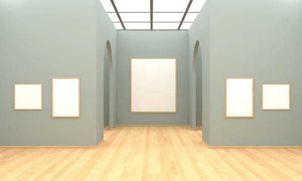 Rendering Art Gallery Empty Frames Pictures — Stock Photo, Image