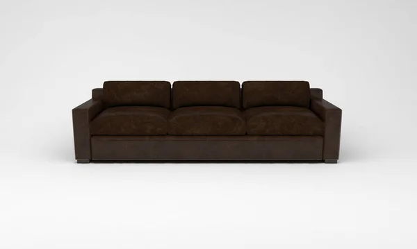 白い背景に孤立したモダンな茶色のソファの3Dレンダリング — ストック写真