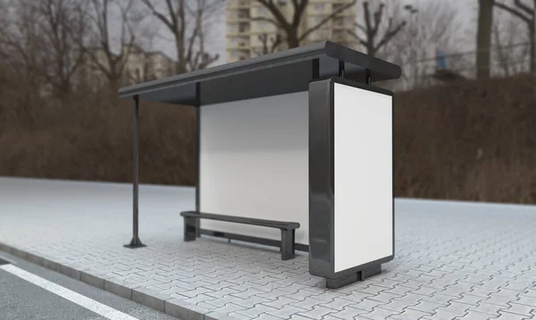 Een Rendering Van Een Busstation Leeg Mockup — Stockfoto