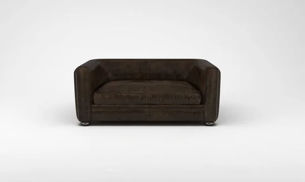 Darstellung Eines Braunen Sofas Isoliert Auf Weißem Hintergrund — Stockfoto