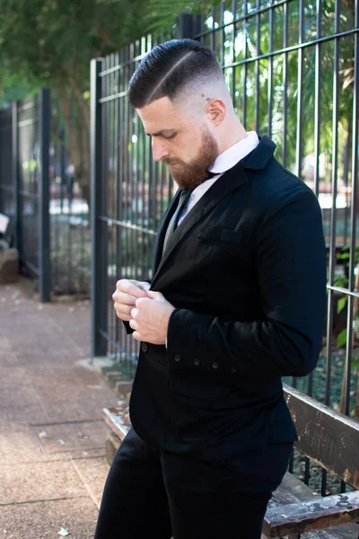 Attractive Hispanic Male Elegant Suit Posing Camera — Stock Photo, Image