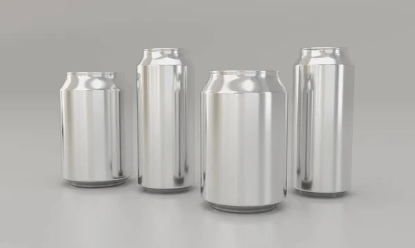 Uma Renderização Latas Sem Adesivo Para Bebidas Frias — Fotografia de Stock